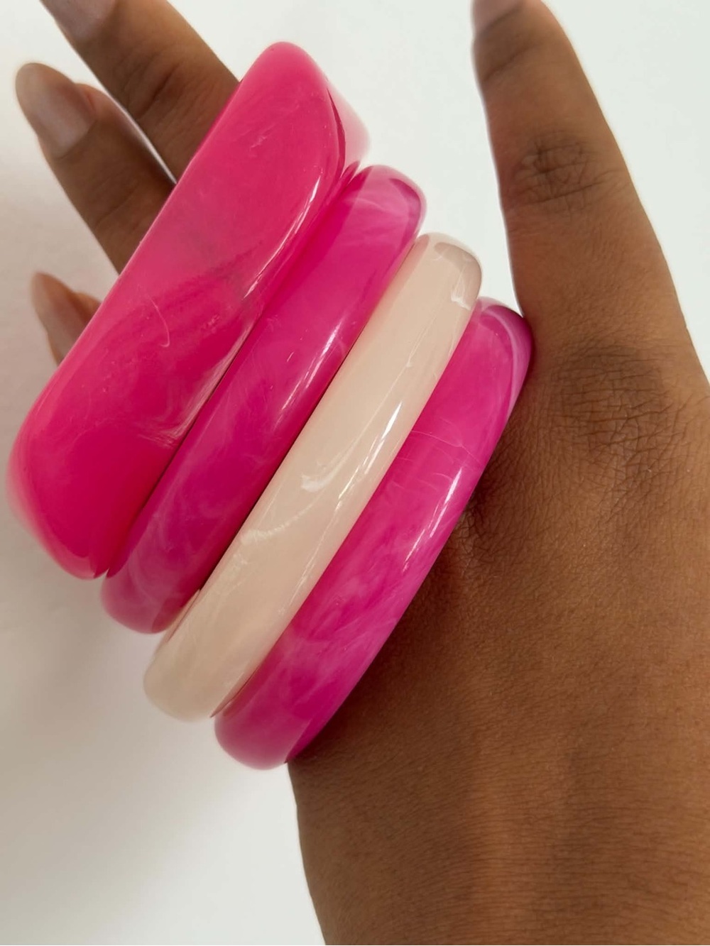 Chic Pink & Cream Resin Makeup Bangles - Stackable Fashion Bracelets